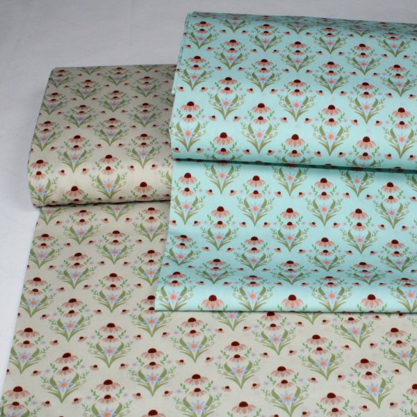 Baumwollstoff Popeline retro Blütenzauber Sonnenhut naturweiss